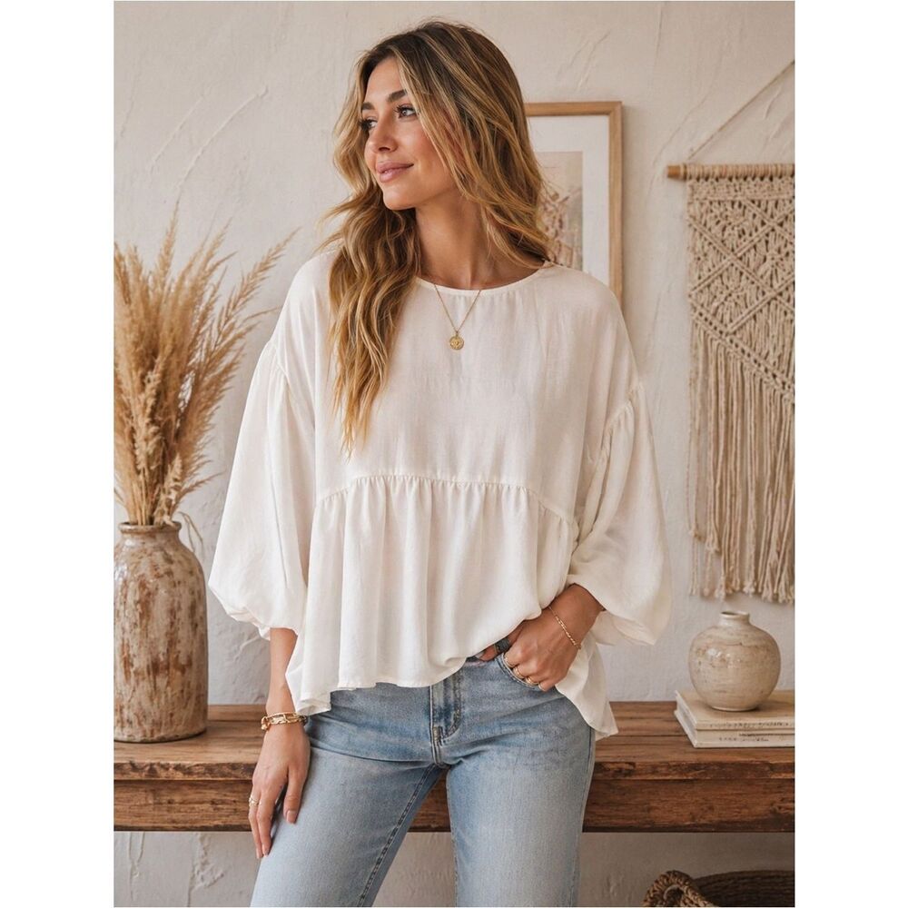 Anthropologie Cream Peasant Blouse